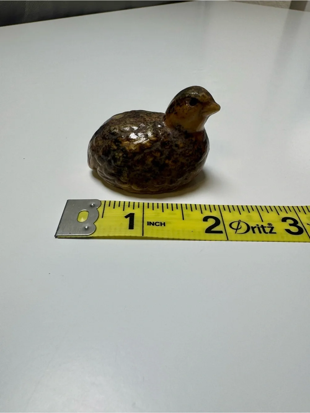 Glazed Ceramic Quail Figurine in Speckled Brown- 2 Inches